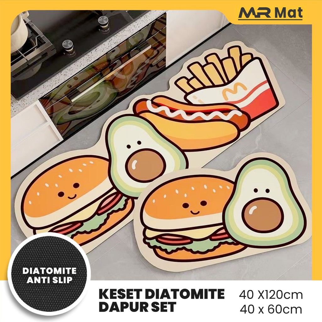 MR MAT Keset Dapur Diatomite Original 2in1 Anti Slip Kitchen Floor Mat Set 40x60cm & 40x120cm