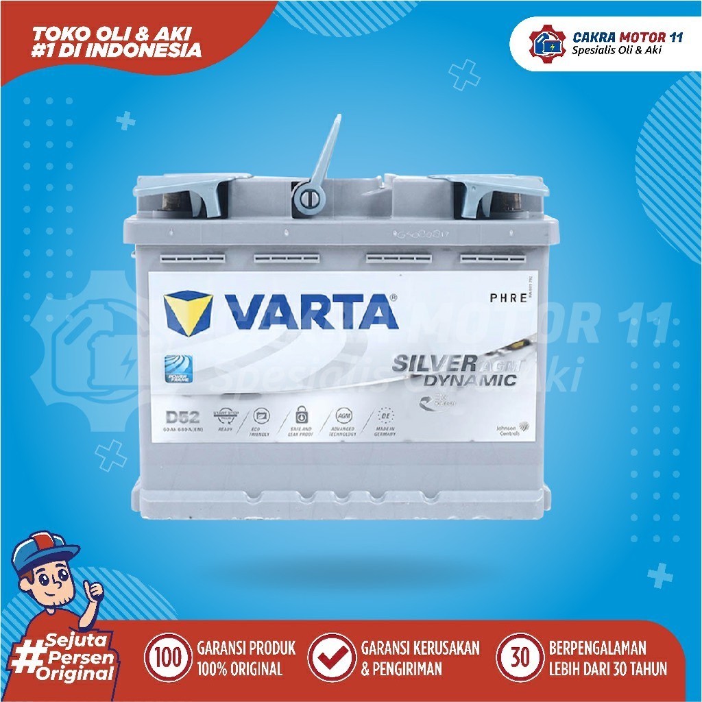 Varta Silver Dynamic AGM 56001, Baterai Mobil 60AH untuk VW Polo, Ford Fiesta, dan Lainnya