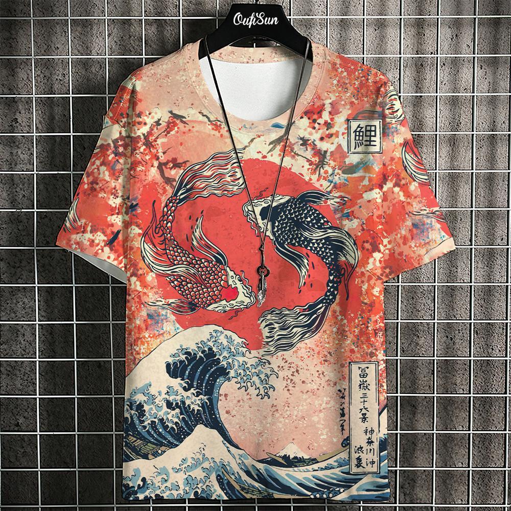 Ukiyo-E Men's t-Shirt 3d Animal Fish Print Short-Sleeved Tops Casual Sweatshirt