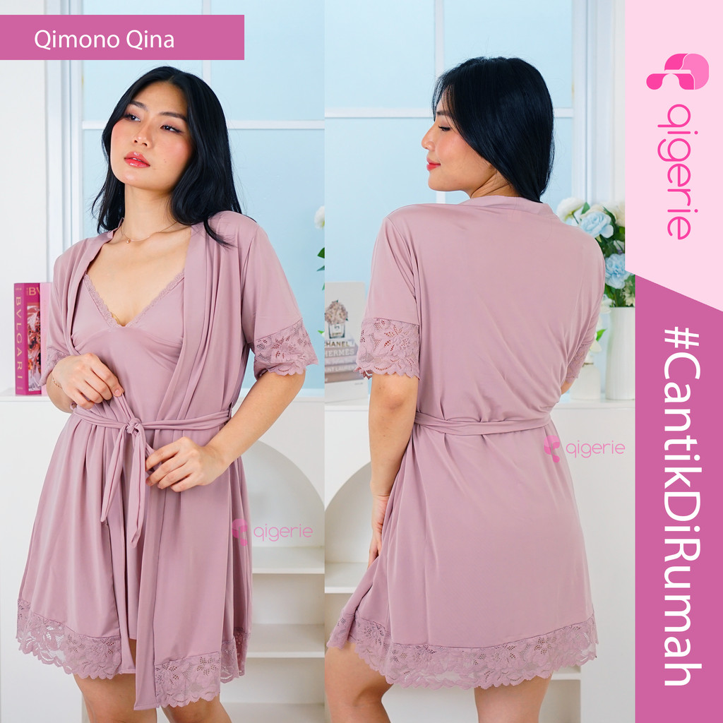QIGERIE QINA | Baju Tidur Sexy Kimono |  One Set Kimono Lingerie | Daster Kekinian