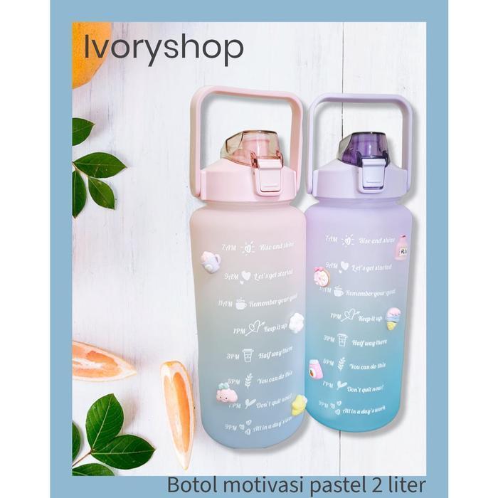 owala shop Botol Minum Motivasi Pastel 2 liter Viral kekinian ( bisa tambah sticker 3D random) - Ung