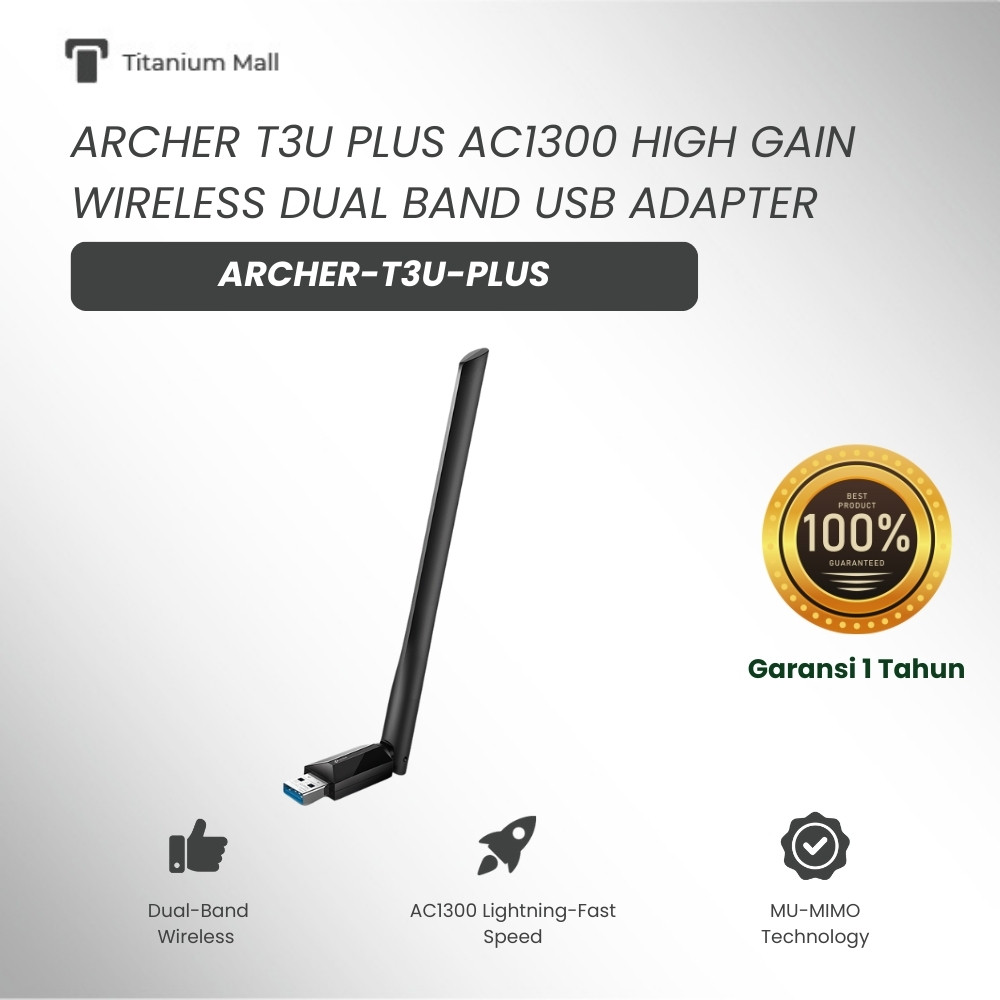 USB WiFi Adapter AC1300 Dual Band 5GHz High Gain Antenna – Archer T3U Plus TP-Link