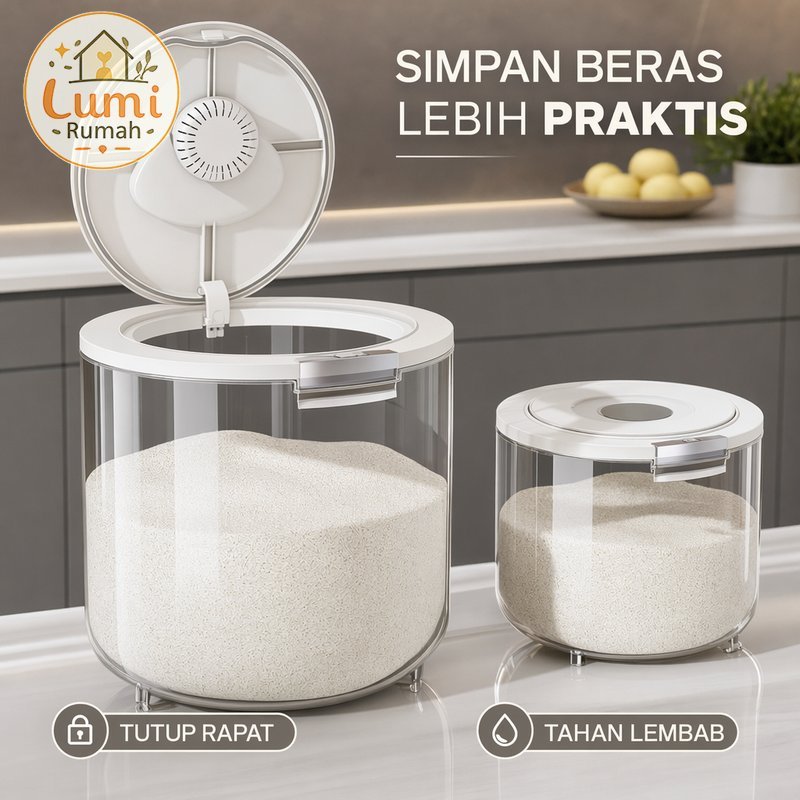 wadah beras rice box dispenser makanan kering anti debu anti lembab transparan gelas takar