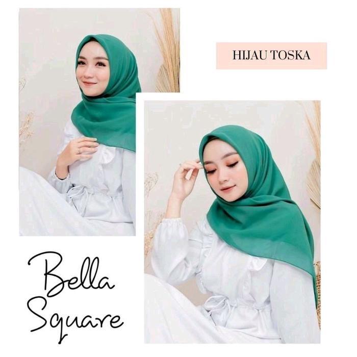 Kerudung Segi Empat Bella Square Hijab Square Premium | 60 Warna | size 115x115 | WARNA HIJAU TOSCA 