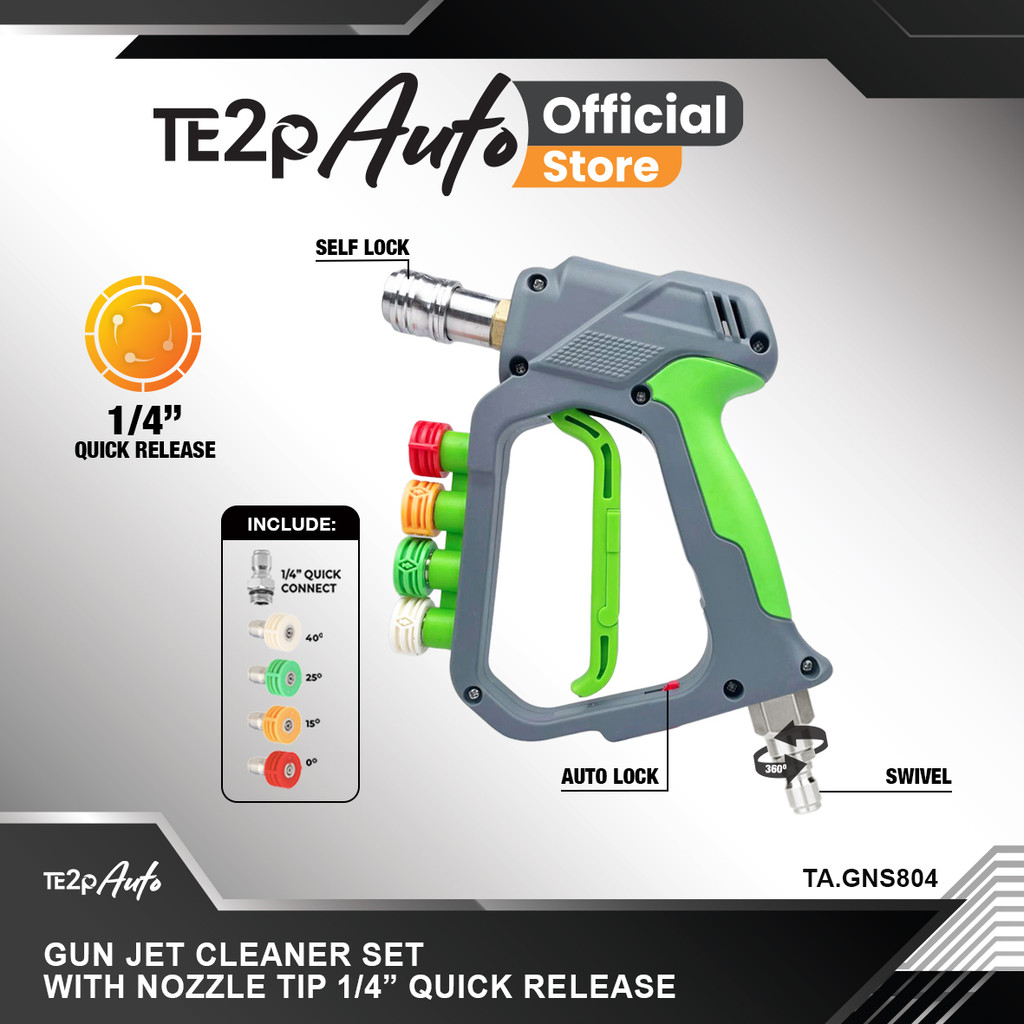 Te2p Auto Gun Jet Cleaner 1/4” Quick Release With Nozzle Tip Holder Set Semprotan Air High Pressure 