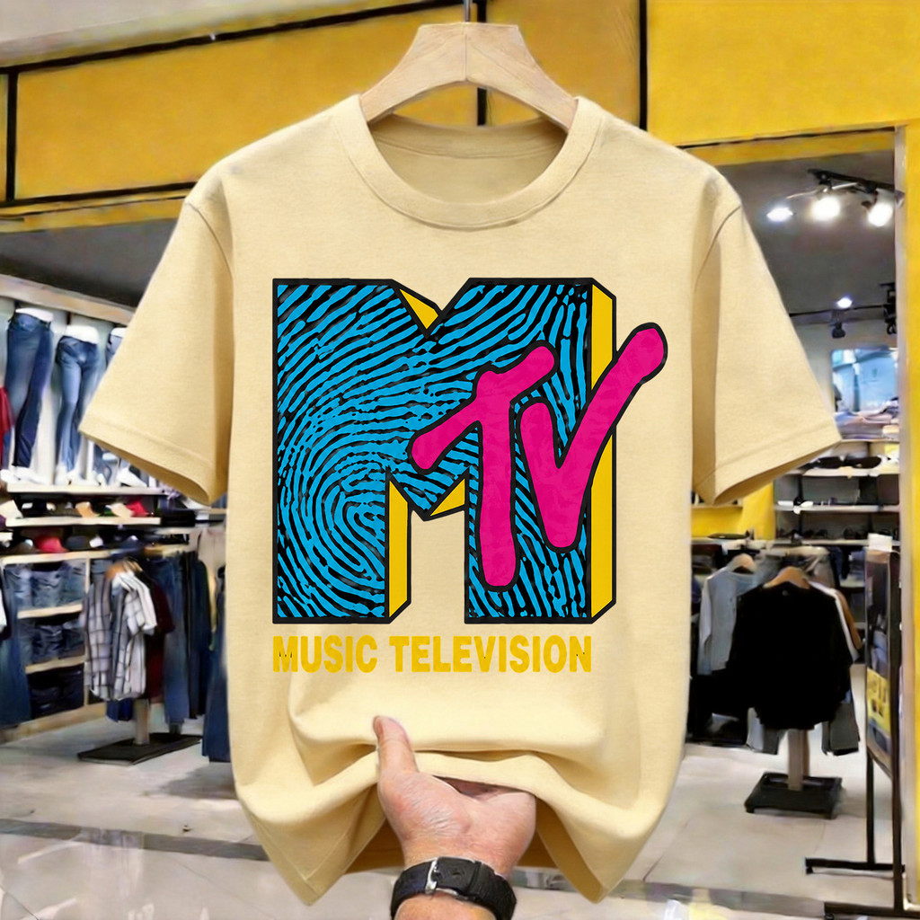 Retro MTV Fingerprint Logo Kaos Polos Katun Premium Tebal 210GSM Original Indonesia Size Lengkap Loo