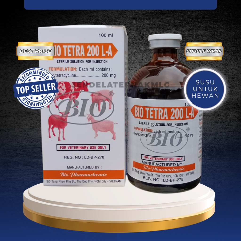 BIO TETRA 200 LA 100 ML - AB Untuk Hewan Ternak Sapi Kambing Domba Kuda Unggas