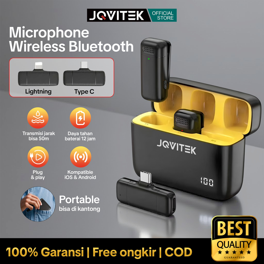 Jqvitek Mini Microphone Wireless Bluetooth Peredam Kebisingan  Clip on Dual Lavalier