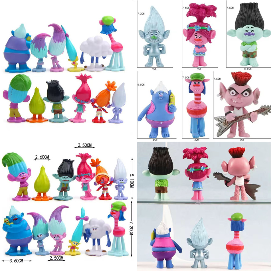 3-6cm 12pcs/Set Trolls Bran Critter Skitter Figures Trolls ildren Trolls PVC Action Figure Toy Carto