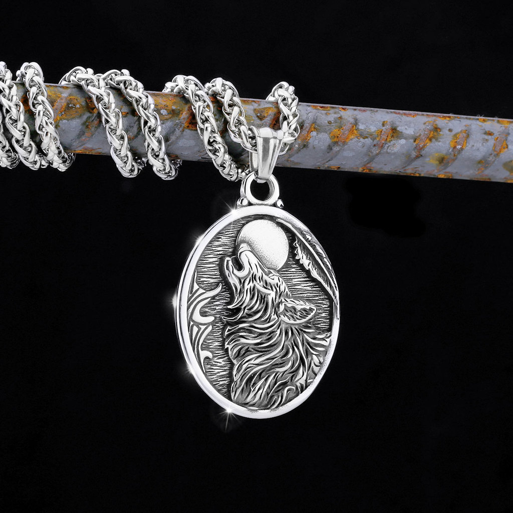 316L Stainless Steel Jewelry Vintage Viking Wolf Head Pendant Necklace  Norse Viking Amulet Necklace