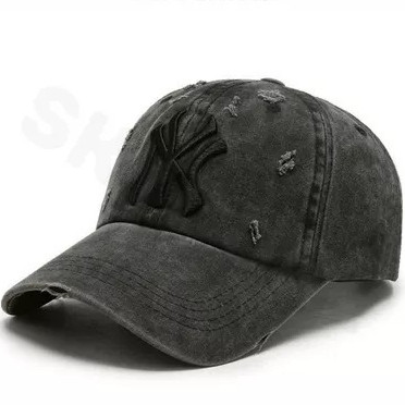 Topi NY Full Black Bahan Denim Wash Terbaru Topi Baseball Pria Unisex