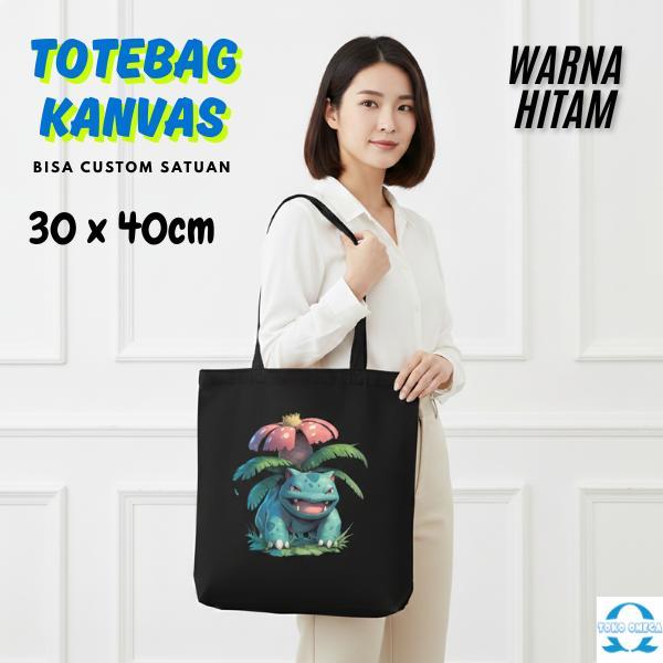 Totebag Kanvas Hitam Premium 30x40 Custom Satuan Full Color Cocok untuk Souvenir Acara dan Company E