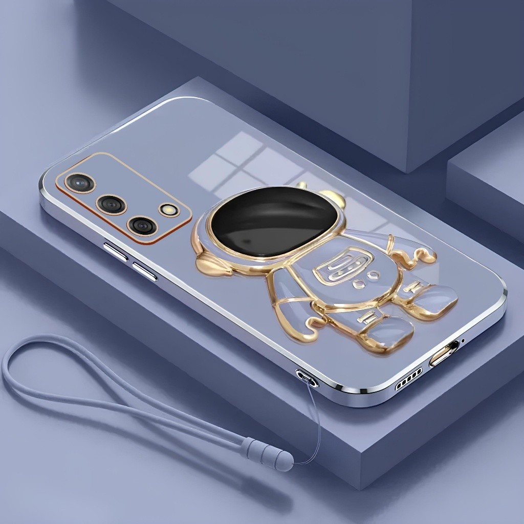 Soft Case Oppo A54 A74 A95 4G Casing Dudukan Lipat Astronot Plating Free Tali Lanyard Handphone