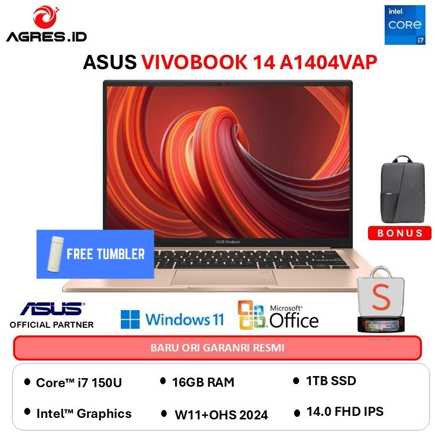 ASUS VIVOBOOK 14 A1404VAP CORE I7 150U - RAM 16GB 1TB W11+OHS 14.0FHD VIPS -VIPS7112M