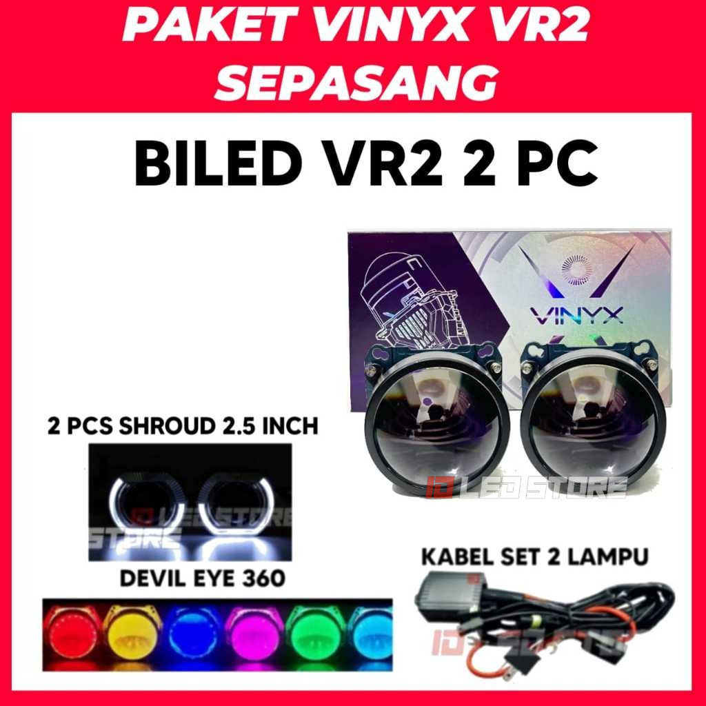Paket Double Biled Sepasang Vinyx VR2 2.5 Inch 65 Watt Blue Lens Flat Cut Off I1151 | N6