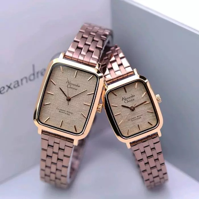 PROMO HARI INI ORIGINAL JAM TANGAN COUPLE ALEXANDRE CHRISTIE RANTAI PERSEGI PANJANG KOTAK ANTI AIR A