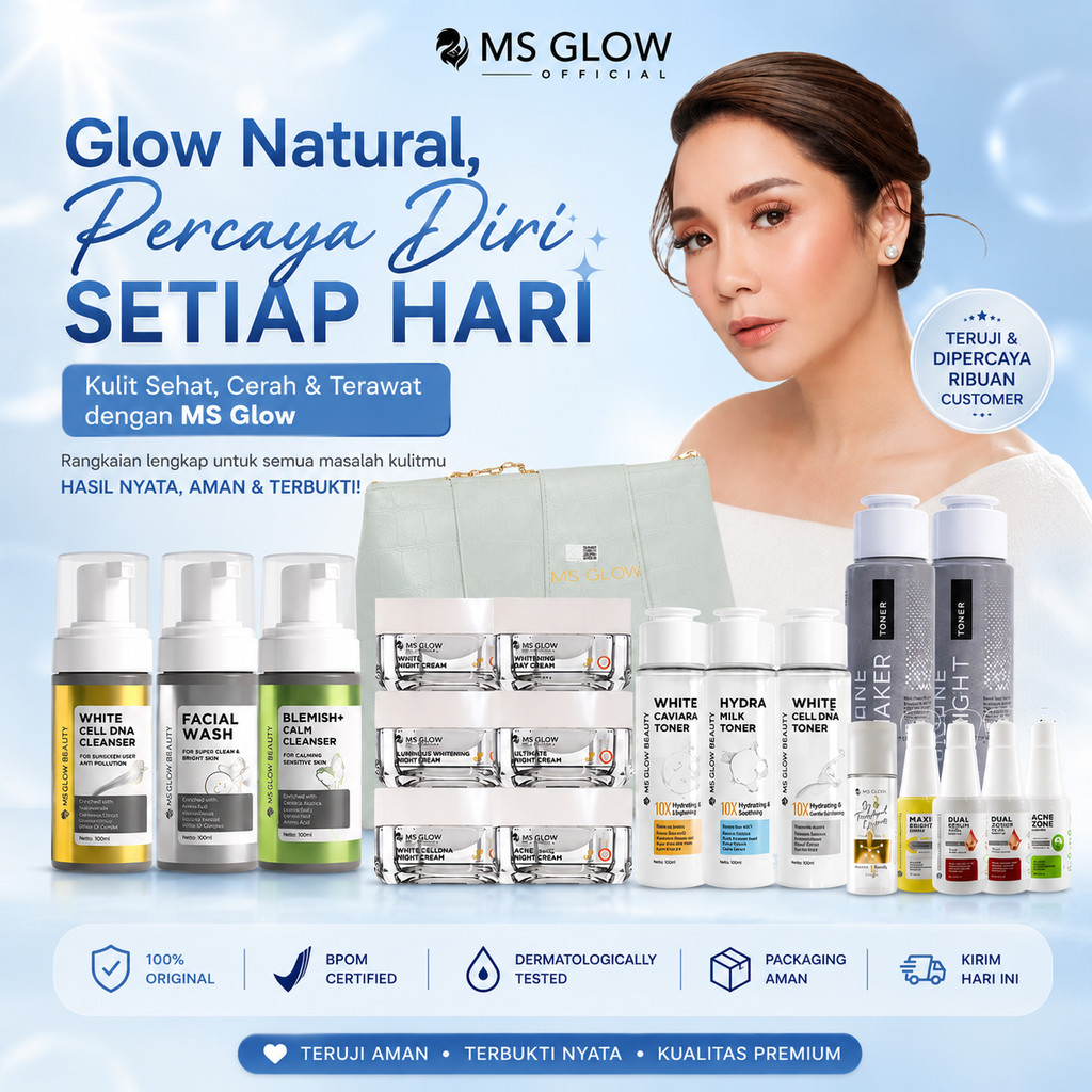 Ms Glow Skincare 1 Set Lengkap Paketan Whitening Acne Luminous Ultimate dan Whitecell DNA Original