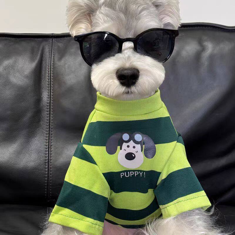 [Pakaian Hewan Peliharaan Lucu] Baju Anjing Lengan Pendek Bergaris untuk Influencer, Tipis untuk Anj