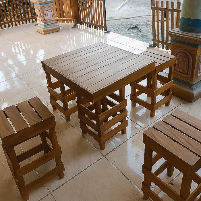 Irodic Creative Set Meja dan Kursi Outdoor Teras Meja Coffee Shop dan Kafe Bahan Kayu Berkualitas Fu
