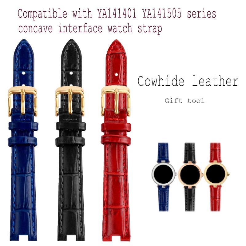 12 14mm cowhide notch leather women watch strap chain accessories black white pink watchband For GC 
