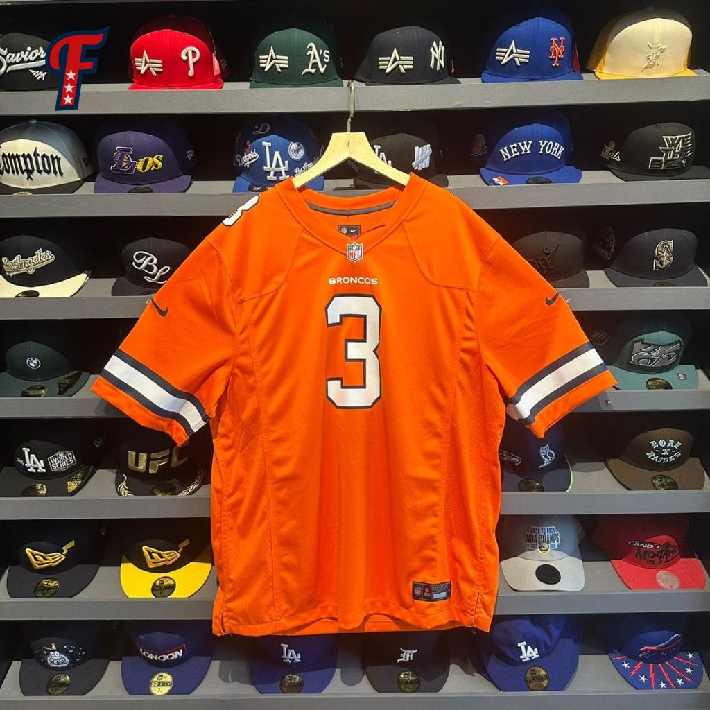 Jersey Nike NFL Denver Broncos Rusell Wilson #3 Orange Home Football Game Jersey Original