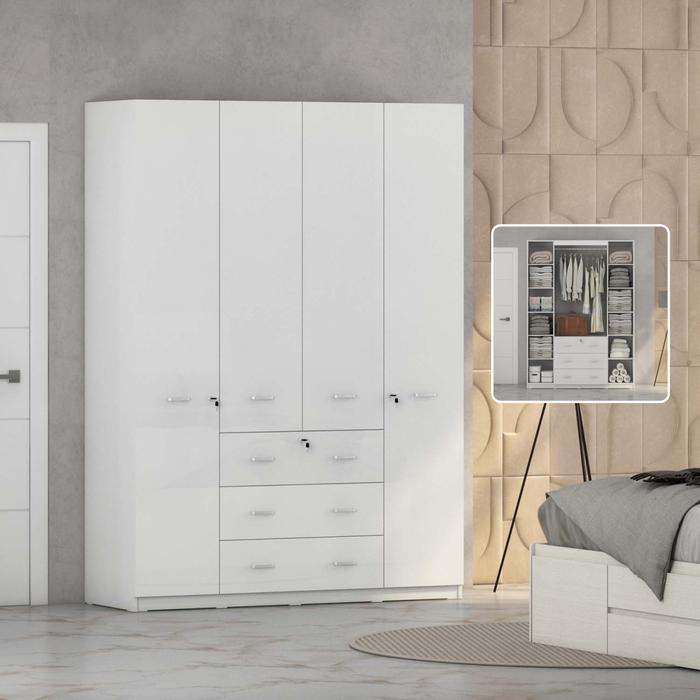 Pro Design Belvis BLVWD 160 Lemari Pakaian 4 Pintu White Glossy 160cm