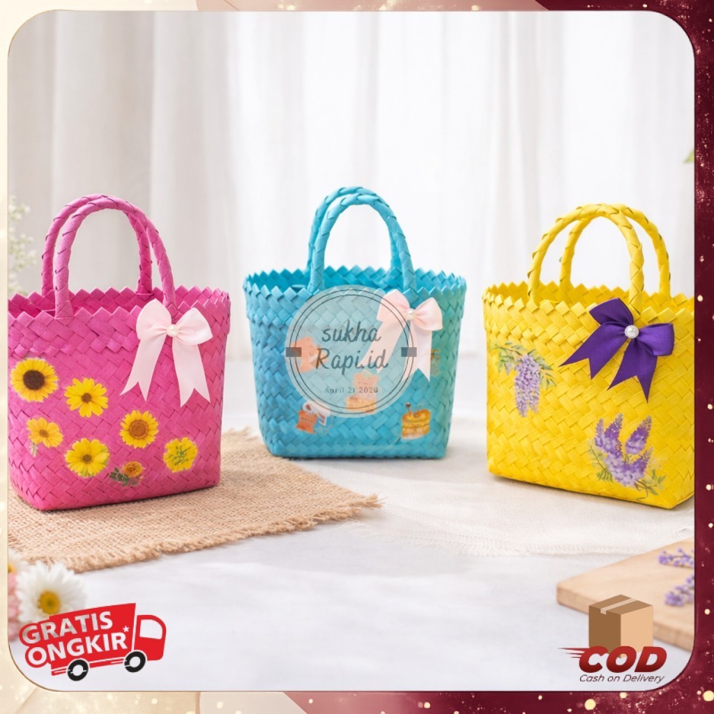 Tas Anyaman Hampers / Tas Anyaman Plastik Murah / Birthday Goodiebags Souvenir Ultah Tas anyaman pla