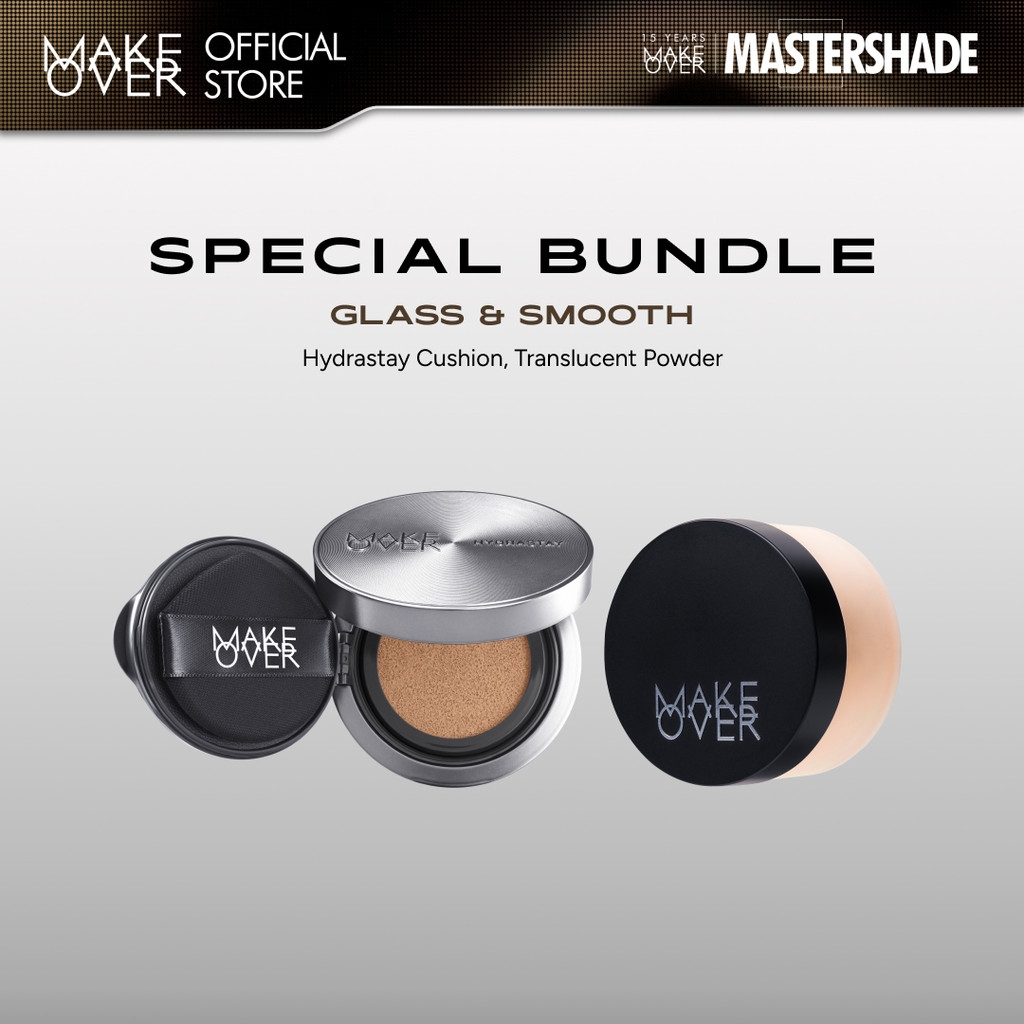 MAKE OVER Glass and Smooth Bundle: Hydrastay Prismatic Glass Cushion + Silky Smooth Translucent Powd