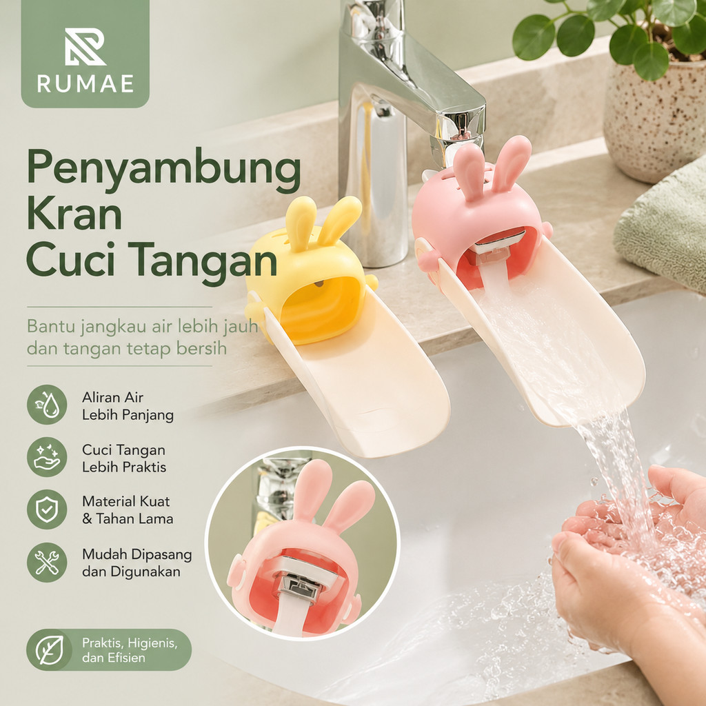 RUMAE Penyambung Kran Cuci Tangan Wastafel Silikon Karakter Lucu Pemanjang Kran Faucet Extender