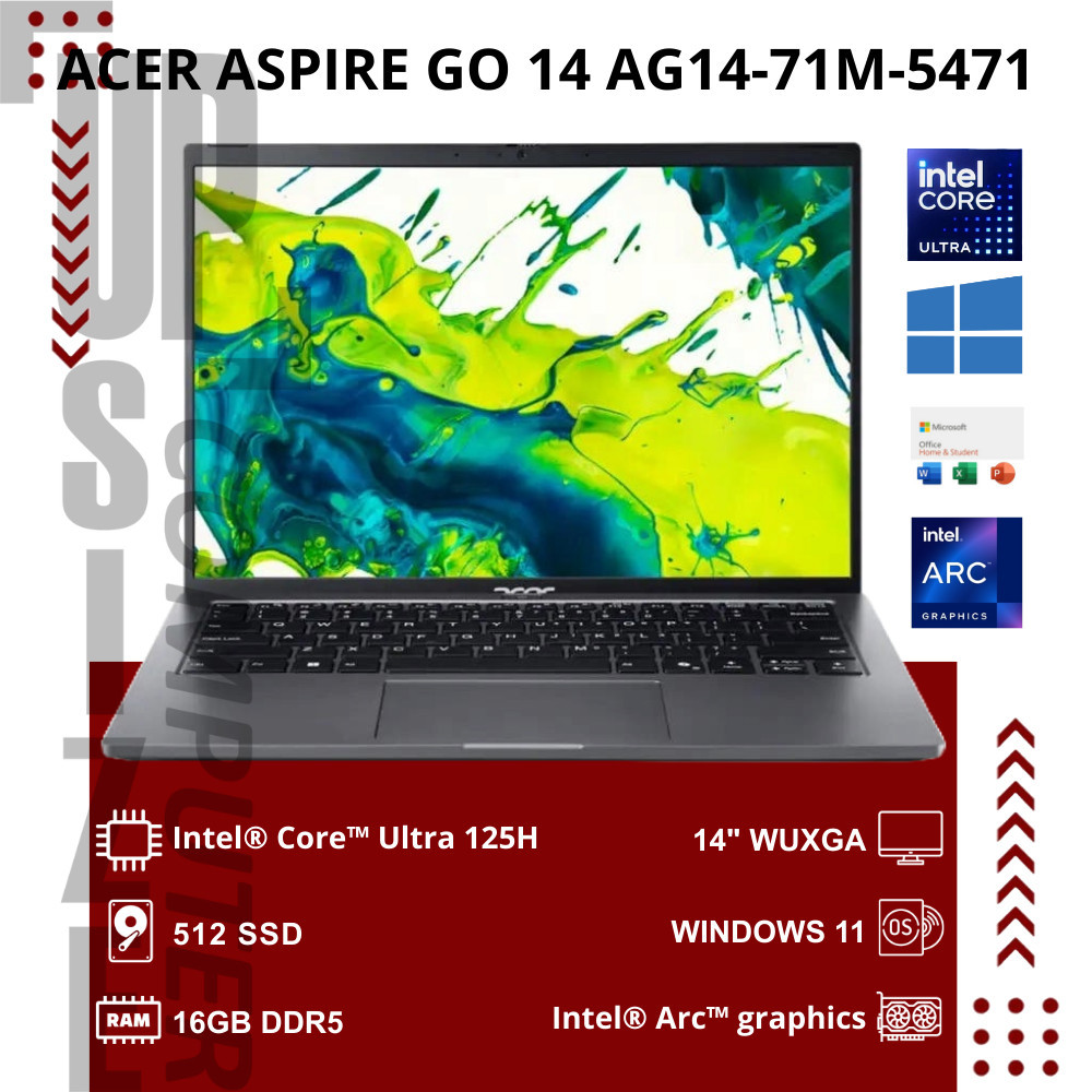 ACER LAPTOP ASPIRE GO 14 AG14-71M-5471 14" WUXGA INTEL CORE ULTRA 5 125H RAM 16GB STORAGE 512GB SSD 