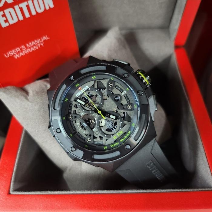 Jam Tangan Pria Expedition Original E6818 Rubber Black - Black Green