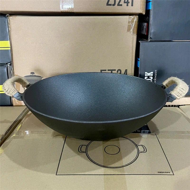Japanese cast iron wok Double ear cast wok Chinese style pig iron pot Household non stick frying pan