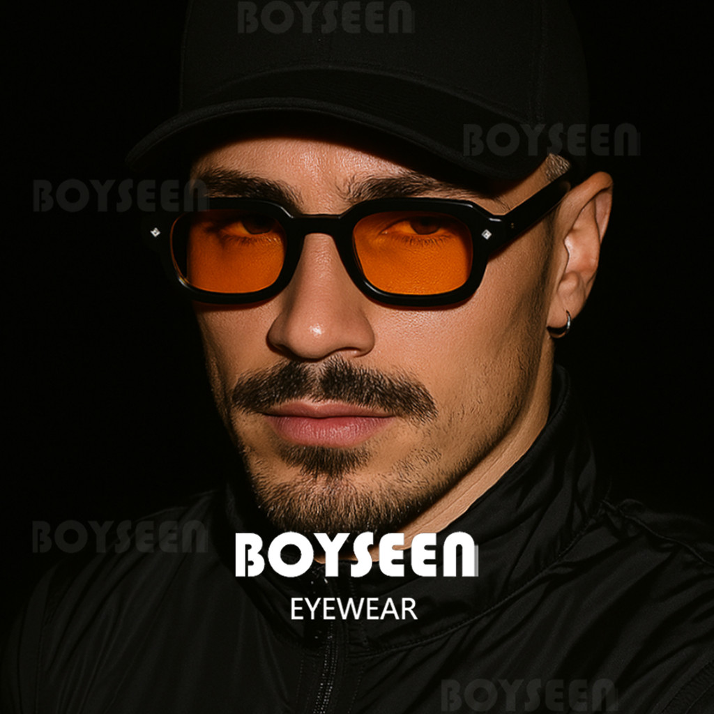 BOYSEEN Beach Sunglasses Man Summer Orange Sun Glasses UV400  Narrow frame square punk sunglasses sh