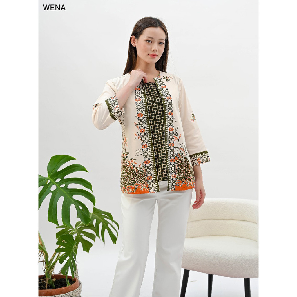 Girly Wena Blouse Wanita Model Dua Lapis Atasan Batik Lengan Panjang Batik Lengan Panjang Sarimbit B