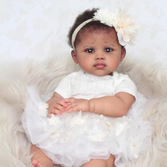 NPK 24in Dark Brown Skin Reborn Baby Doll lifelike real baby doll Rooted hair Art Made 3D Skin Lifel