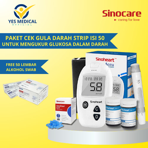 Gula Darah Sinocare Safe-Accu Alat Tes Gula Darah Instant Alat Cek Gula 200 Memori 50KIT