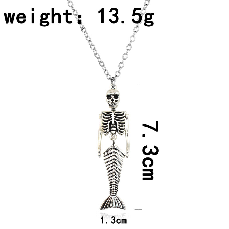Vintage Mermaid Skull Fish Tail Skeleton Punk Fashion Necklace Statement Jewelry Party Gift for Wome