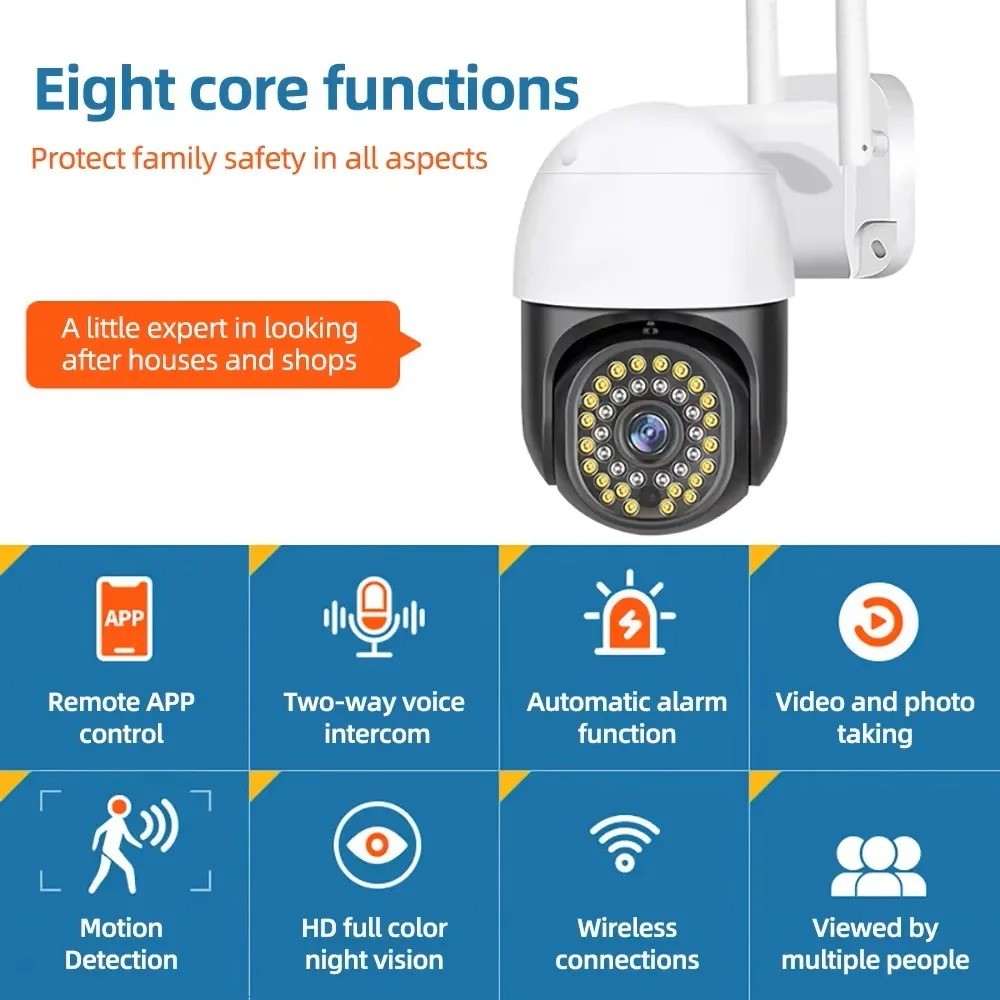 CCTV Outdoor WiFi 720P 1MP PTZ 355° Night Vision PIR Motion Alarm Two Way Audio IP66 V380 Pro Smart 