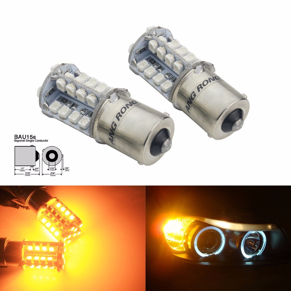 ANGRONG 2x Amber 581 PY21W BAU15s Bulb 40 SMD LED Turn Signal Front Rear Incator Light(CA309)