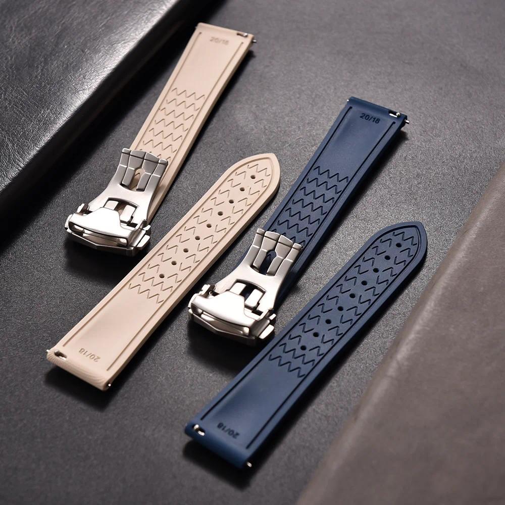 Fit For Cartier Tank Santos Omega Swatch Universal 20mm 21mm 22mm FKM Rubber Quick Release Watch Str