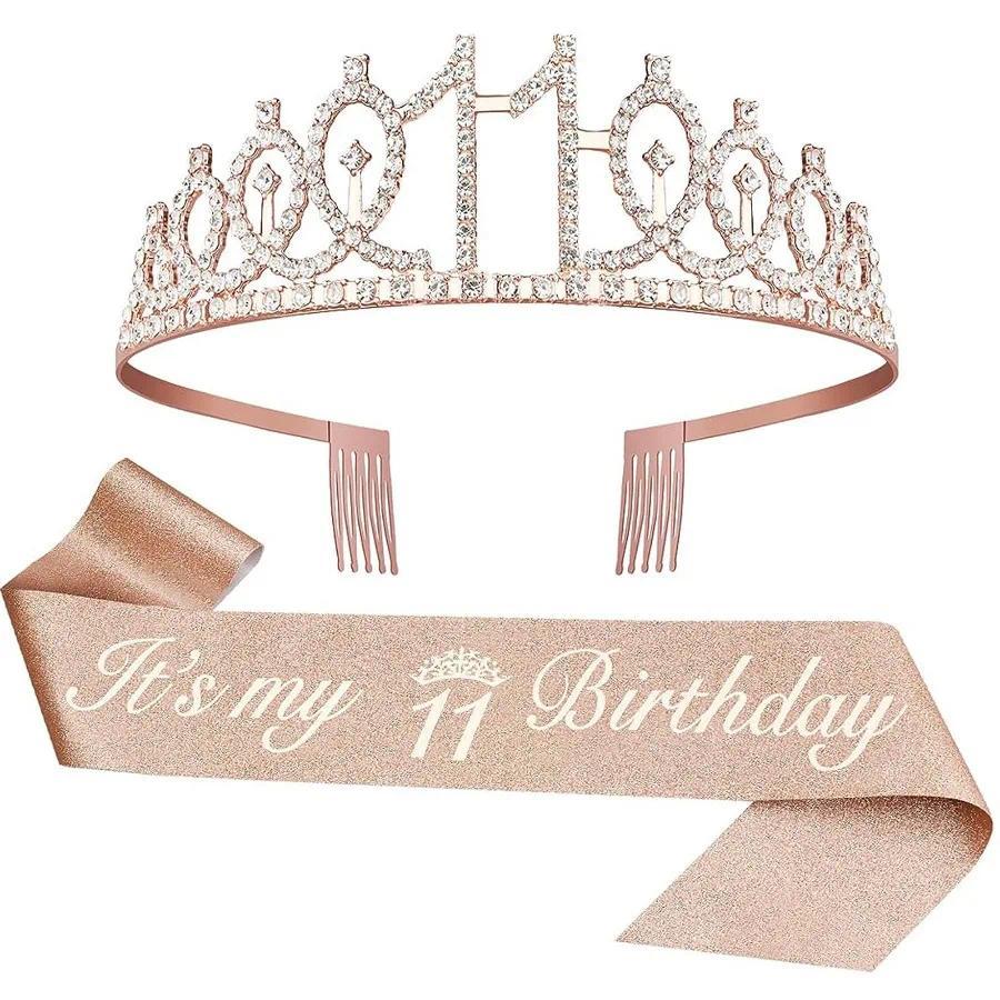 Birthday Tiara Crown Sash Women Girls 11th 12th 13th 14st 15th 16th 17th 18th 19th 20th Birthday Par