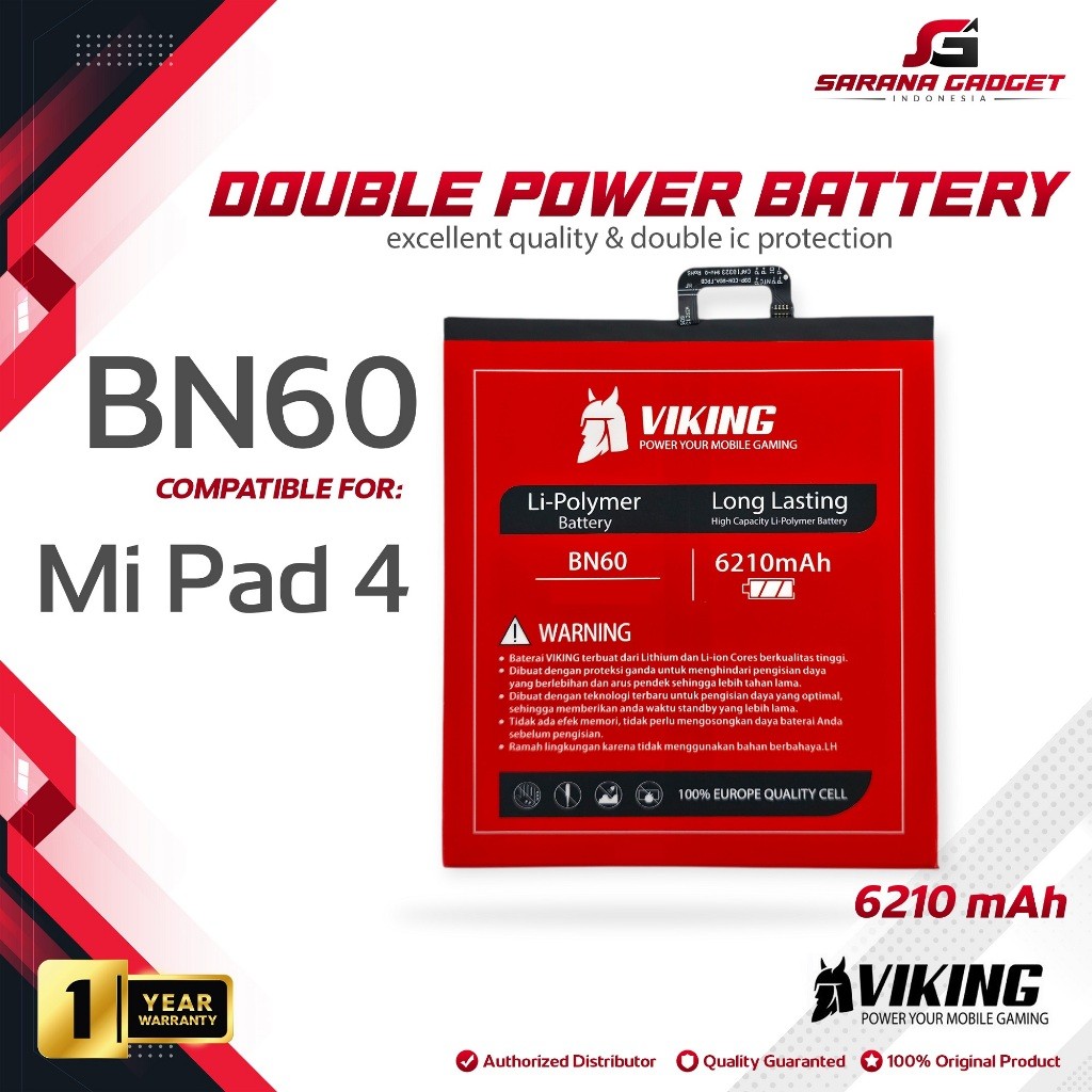 GIA Kita|| Baterai VIKING Double Power Original XiaoMi BN60 Mi Pad 4 MiPad4 Batre Batrai MiPad BN 60