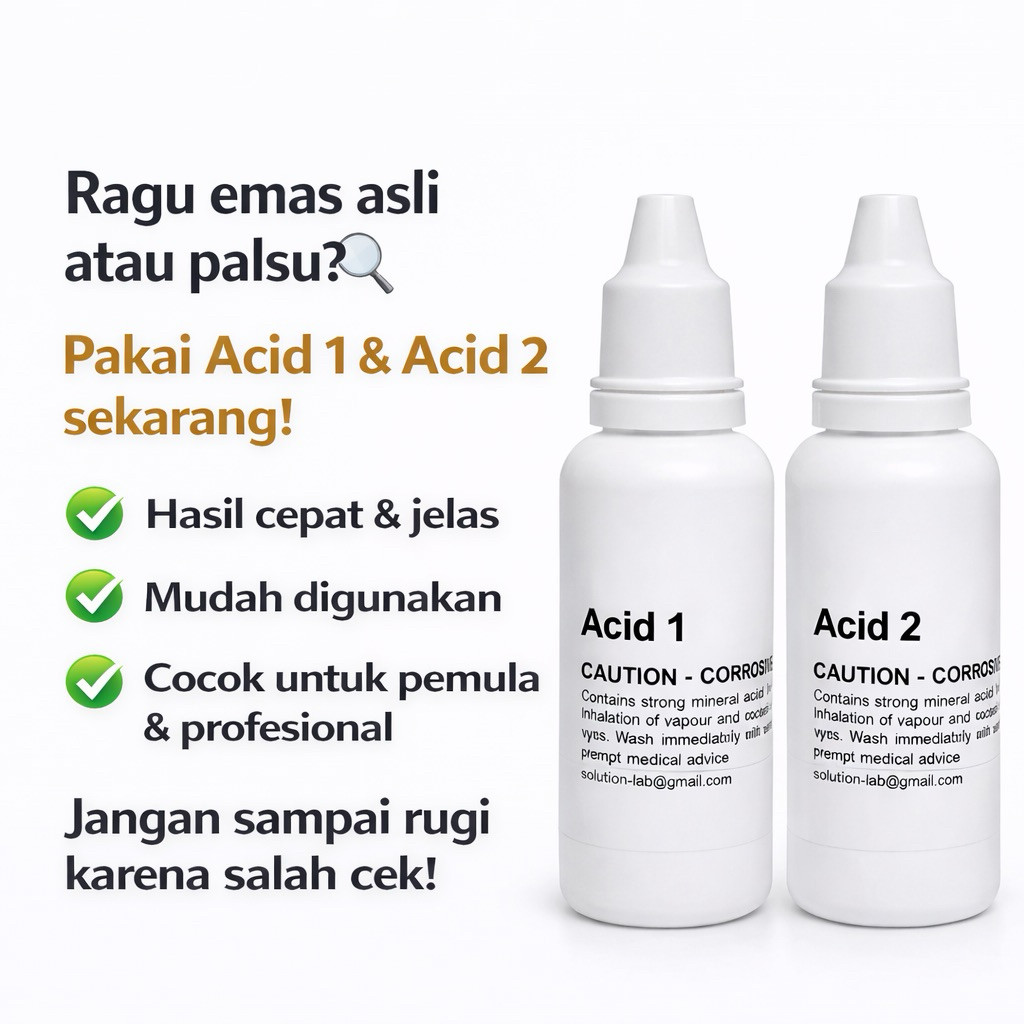 Cairan Uji Emas Acid 1 & Acid 2 30ml | Test Emas Asli Palsu | Gold Tester Kit | Cek Kadar Karat Emas