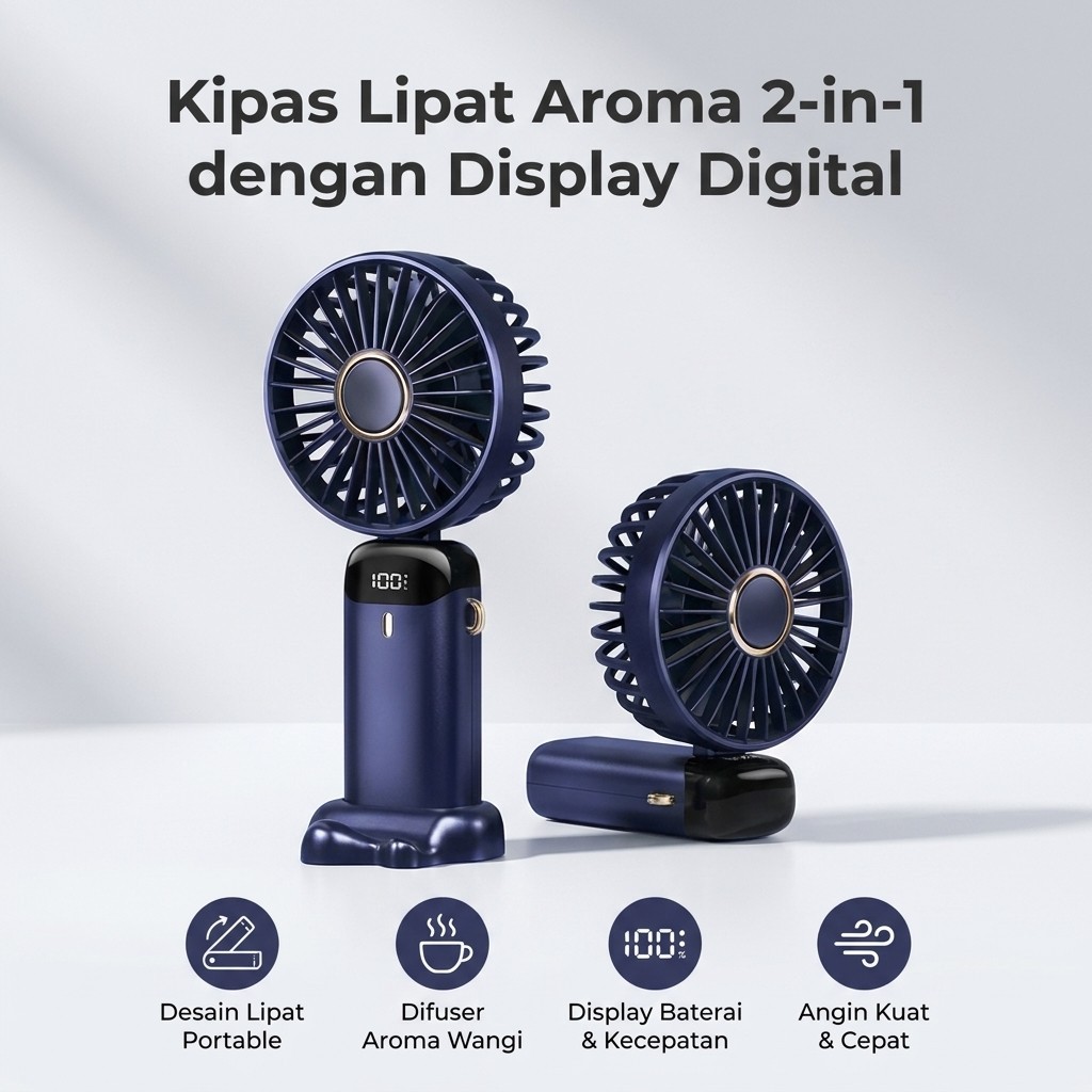 Kipas Aroma Genggam Lipat Digital 2-Pack – Kipas Mini Portabel dengan Diffuser Pengharum, untuk