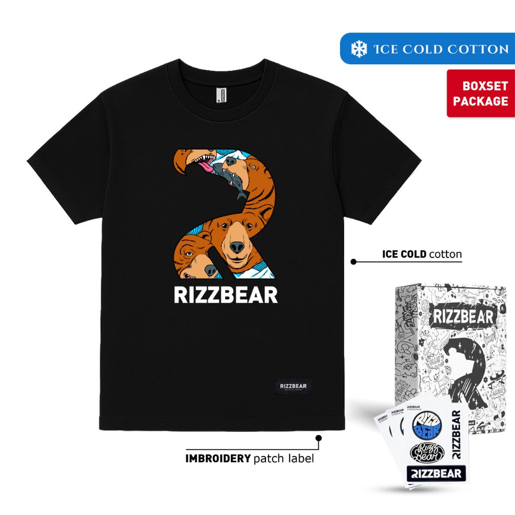 COD RIZZBEAR Kaos Pendek Hitam Pria Original Brand Distro Bear and Fish T-Shirt Black