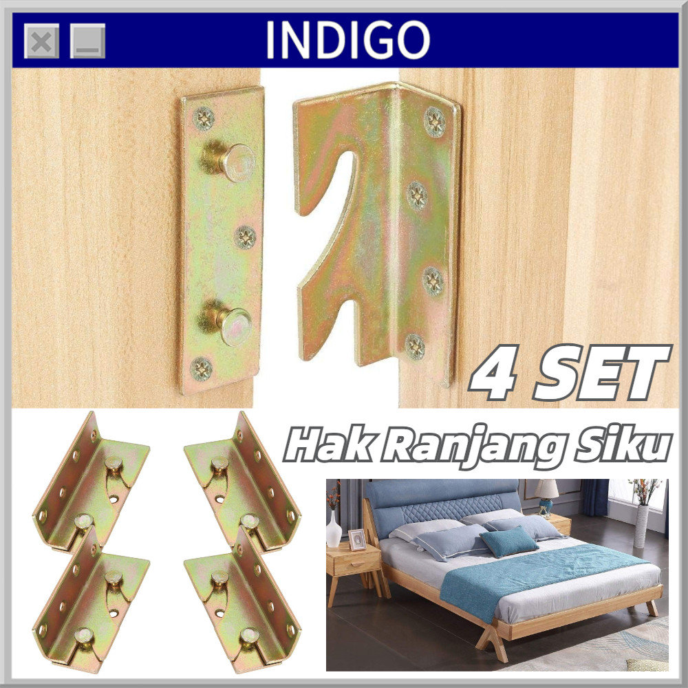 Bed Hinges Fitting 4 Set Hak Ranjang Siku Sambungan Tempat Tidur Engsel Dipan Kayu Besi Knockdown