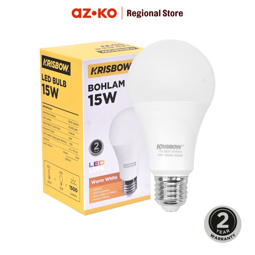 AZKO Krisbow Lumi Bohlam Led 15 watt 1500lm Warm White - Kuning Bulb Lampu Indoor Outdoor Light Led 