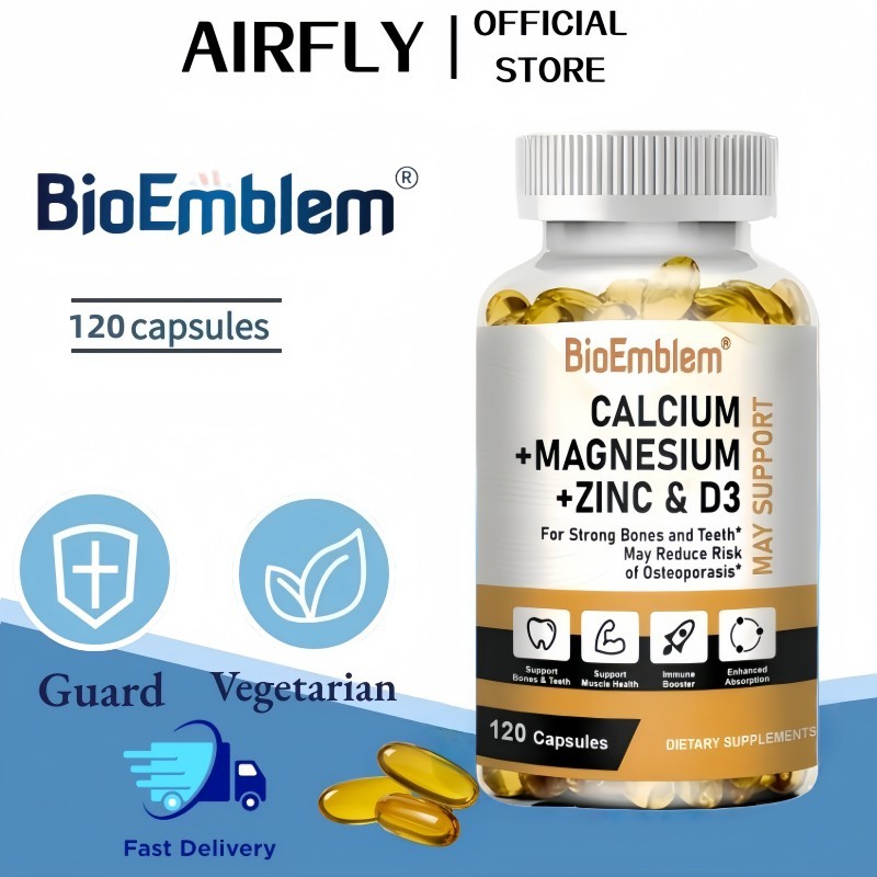 AIRFLY-Kapsul BioEmblem Kalsium Magnesium Zinc dengan Vitamin D3 untuk Anak-anak & Dewasa Tulang & G