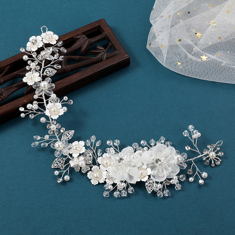 C9 Pengantin Bunga Kain Putih Ikat Kepala Bunga Kecil ksesori Gaun Ikat Rambut Rhinestone12080438