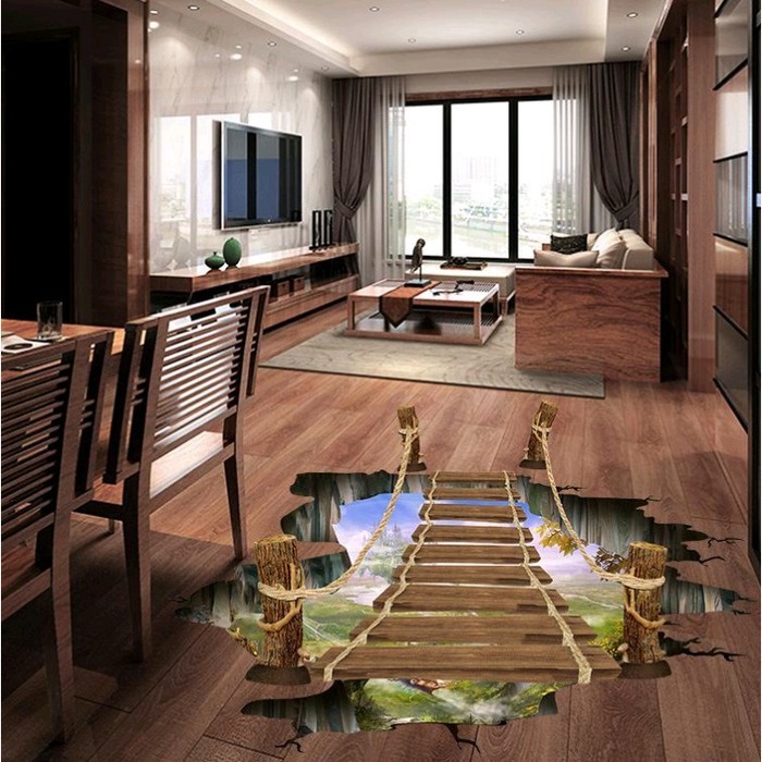 Stiker Dekorasi Dinding (Lantai) Aesthetic / Wallpaper 3D (Jembatan Gantung)